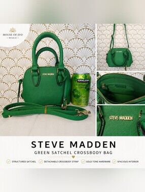 Steve Madden Emerald Green Satchel Crossbody Bag Gold Hardware Like New